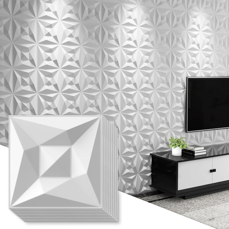Greymond ألواح حائط ثلاثية الأبعاد بيضاء من PVC، عبوة 33 قطعة 11.8''x11.8'' بتصميم هندسي لترقية ديكور المنزل العصري، بلاط مزخرف وقابل للدهان لغرفة المعيشة، الردهة، غرفة النوم، الفندق، المكتب - Image 1